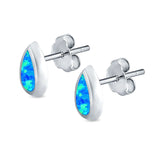 Pear Solitaire Stud Earrings Lab Created Blue Opal 925 Sterling Silver (10mm)