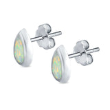 Pear Solitaire Stud Earrings Lab Created White Opal 925 Sterling Silver (10mm)