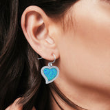Heart Drop Dangle Earrings Lab Created Blue Opal Simulated CZ 925 Sterling Silver (19mm)