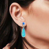 Pear Shape Fashion Stud Earrings Lab Created Blue Opal 925 Sterling Silver (30mm)