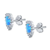 Halo Art Deco Heart Stud Earrings Lab Created Blue Opal Simulated CZ 925 Sterling Silver (12mm)