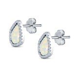 Halo Stud Earrings Lab Created White Opal Simulated CZ 925 Sterling Silver (12mm)