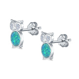 Owl Stud Earrings Lab Created Blue Opal Simulated Cubic Zirconia 925 Sterling Silver