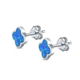 Flower Stud Earrings Lab Created Blue Opal 925 Sterling Silver