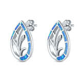 Pear Shape Stud Earrings Lab Created Blue Opal Simulated CZ 925 Sterling Silver