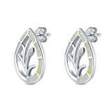 Pear Shape Stud Earrings Lab Created White Opal Simulated CZ 925 Sterling Silver