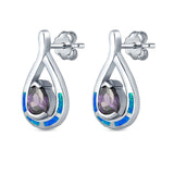 Teardrop Pear Simulated Amethyst Stud Earrings Lab Created Blue Opal 925 Sterling Silver