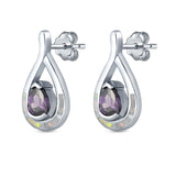 Teardrop Pear Simulated Amethyst Stud Earrings Lab Created White Opal 925 Sterling Silver