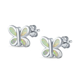 Butterfly Stud Earrings Lab Created White Opal 925 Sterling Silver (8mm)