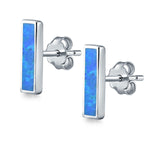 Bar Stud Earrings Lab Created Blue Opal 925 Sterling Silver