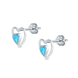 Double Hearts Stud Earrings Lab Created Blue Opal 925 Sterling Silver (9mm)