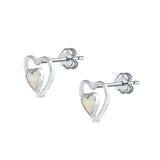 Double Hearts Stud Earrings Lab Created White Opal 925 Sterling Silver (9mm)