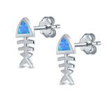 Fish Stud Earrings Lab Created Blue Opal 925 Sterling Silver (10mm)