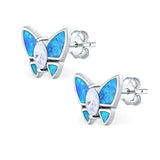 Butterfly Stud Earrings Lab Created Blue Opal 925 Sterling Silver (8mm)