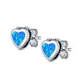 Heart Stud Earrings Lab Created Blue Opal 925 Sterling Silver (6mm)