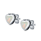 Heart Stud Earrings Lab Created White Opal 925 Sterling Silver (6mm)