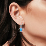 Turtle Drop Dangle Earrings Pear Lab Created Blue Opal 925 Sterling Silver (15mm)