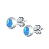 Round Stud Earrings Lab Created Blue Opal 925 Sterling Silver (6mm)