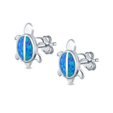 Turtle Stud Earrings Lab Created Blue Opal 925 Sterling Silver (12mm)
