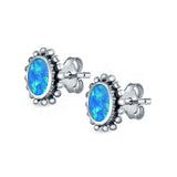 Oval Stud Earrings Lab Created Blue Opal 925 Sterling Silver (8mm)