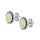Oval Stud Earrings Lab Created White Opal 925 Sterling Silver (8mm)