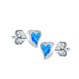 Heart Stud Earrings Lab Created Blue Opal 925 Sterling Silver (6mm)