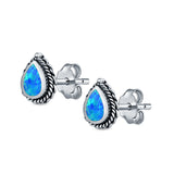 Pear Shape Stud Earrings Lab Created Blue Opal 925 Sterling Silver (6mm)