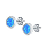 Round Stud Earrings Lab Created Blue Opal 925 Sterling Silver (7.5mm)