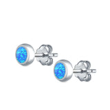 Round Stud Earrings Lab Created Blue Opal 925 Sterling Silver (5.5mm)