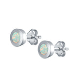 Round Button Half Ball Stud Earrings Lab Created White Opal 925 Sterling Silver (5.8mm)