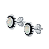 Oval Stud Earrings Lab Created White Opal 925 Sterling Silver (8.5mm)