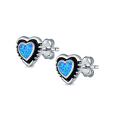 Heart Stud Earrings Lab Created Blue Opal 925 Sterling Silver (7mm)