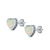 Heart Stud Earrings Lab Created White Opal 925 Sterling Silver (11mm)