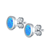 Oval Stud Earrings Lab Created Blue Opal 925 Sterling Silver (6mm)