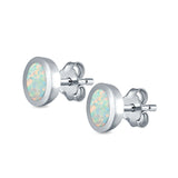 Oval Stud Earrings Lab Created White Opal 925 Sterling Silver (6mm)