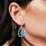Drop Dangle Earrings Lab Created Blue Opal 925 Sterling Silver (26mm)