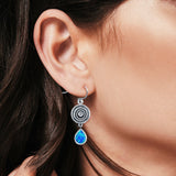 Teardrop Drop Dangle Earrings Pear Lab Created Blue Opal 925 Sterling Silver (26mm)