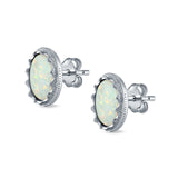 Oval Stud Earrings Lab Created White Opal 925 Sterling Silver (12mm)