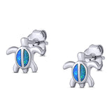 Turtle Stud Earring Created Blue Opal Solid 925 Sterling Silver (8mm)