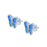 Butterfly Stud Earrings Lab Created Blue Opal Simulated CZ 925 Sterling Silver (11mm)