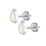 Pear Shape Stud Earrings Lab Created White Opal 925 Sterling Silver (7.5mm)