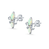 Stud Earrings Lab Created White Opal 925 Sterling Silver (12mm)