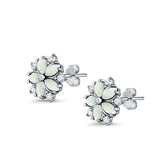 Flower Stud Earrings Lab Created White Opal Simulated CZ 925 Sterling Silver (9mm)