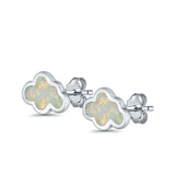 Cloud Stud Earrings Lab Created White Opal 925 Sterling Silver (7mm)