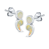 Semicolon Stud Earrings Lab Created White Opal 925 Sterling Silver (11mm)