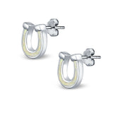 Horseshoe Stud Earrings Lab Created White Opal 925 Sterling Silver (9mm)