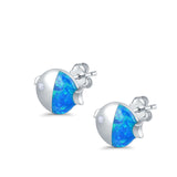 Ladybug Stud Earrings Lab Created Blue Opal Simulated CZ 925 Sterling Silver (8mm)