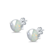 Ladybug Stud Earrings Lab Created White Opal Simulated CZ 925 Sterling Silver (8mm)