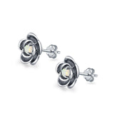 Flower Stud Earrings Lab Created White Opal 925 Sterling Silver (10mm)