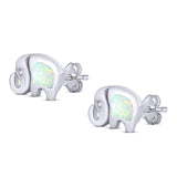 Elephant Stud Earring Created White Opal Solid 925 Sterling Silver (10mm)